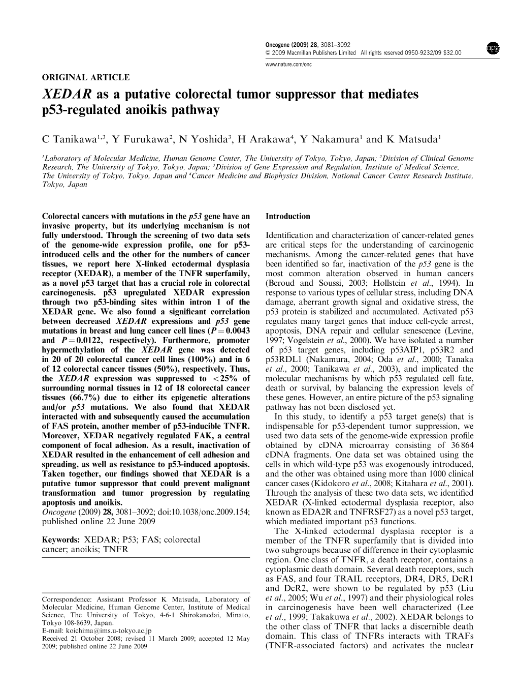 XEDAR As a Putative Colorectal Tumor Suppressor That Mediates P53-Regulated Anoikis Pathway
