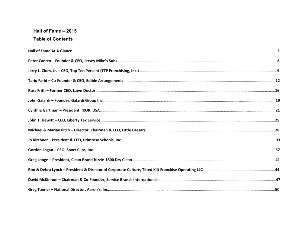 2015 Table of Contents