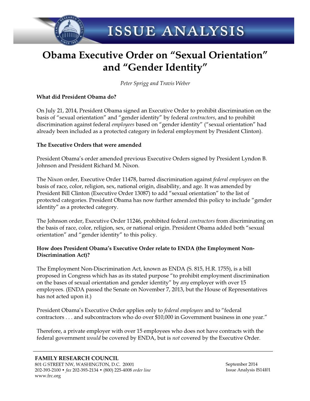 Obama Executive Order on “Sexual Orientation” and “Gender Identity”