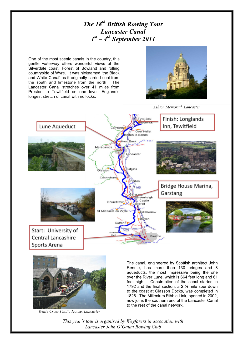 The 18Th British Rowing Tour Lancaster Canal 1St – 4Th September 2011