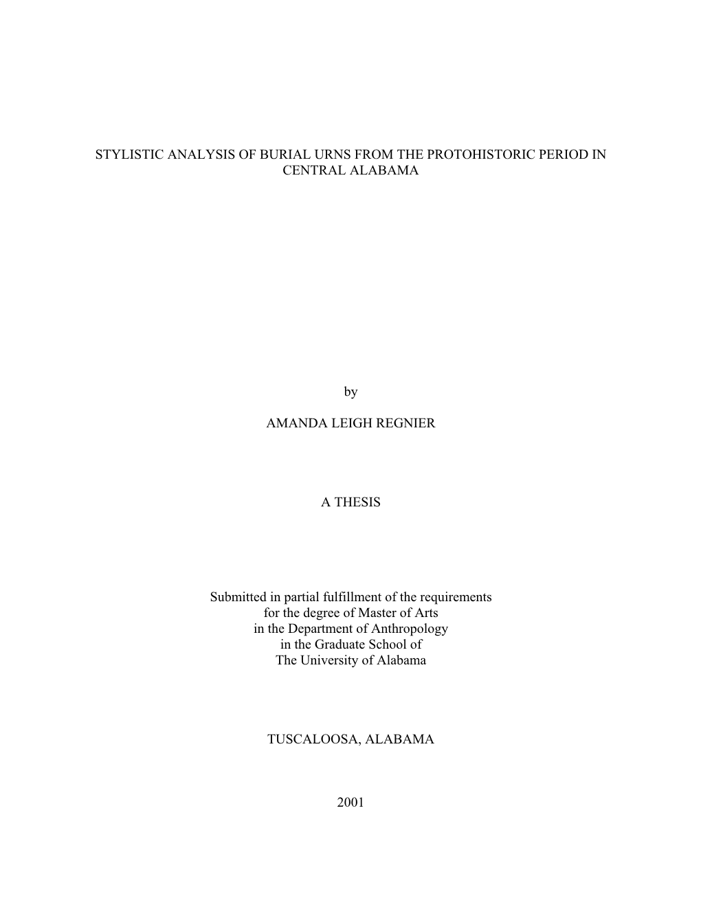 Stylistic Analysis of Burial Urns from the Protohistoric Period in Central Alabama