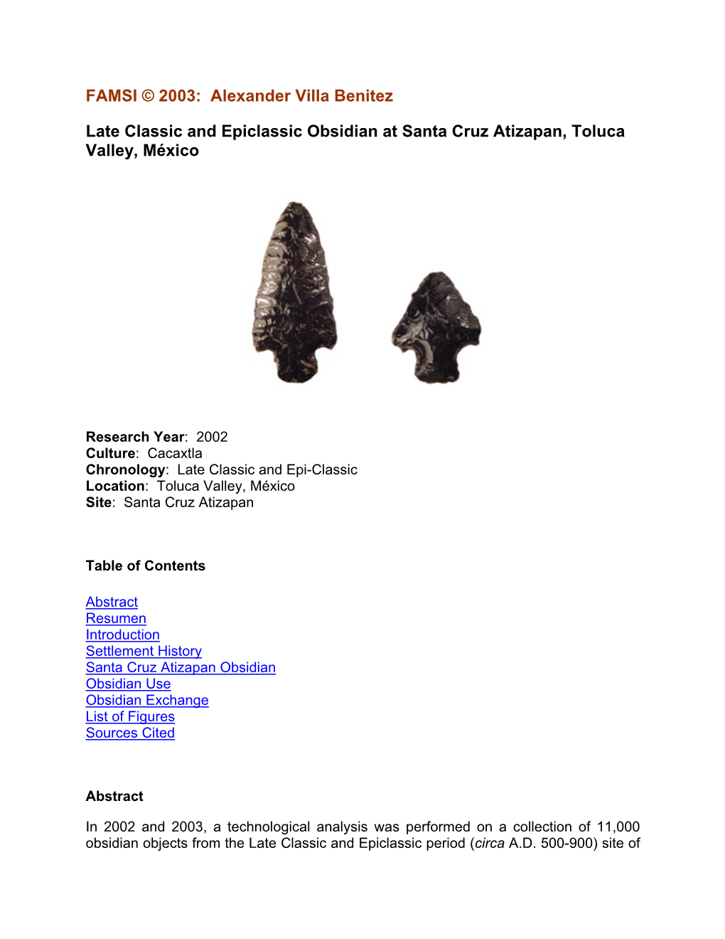 Late Classic and Epiclassic Obsidian at Santa Cruz Atizapan, Toluca Valley, México