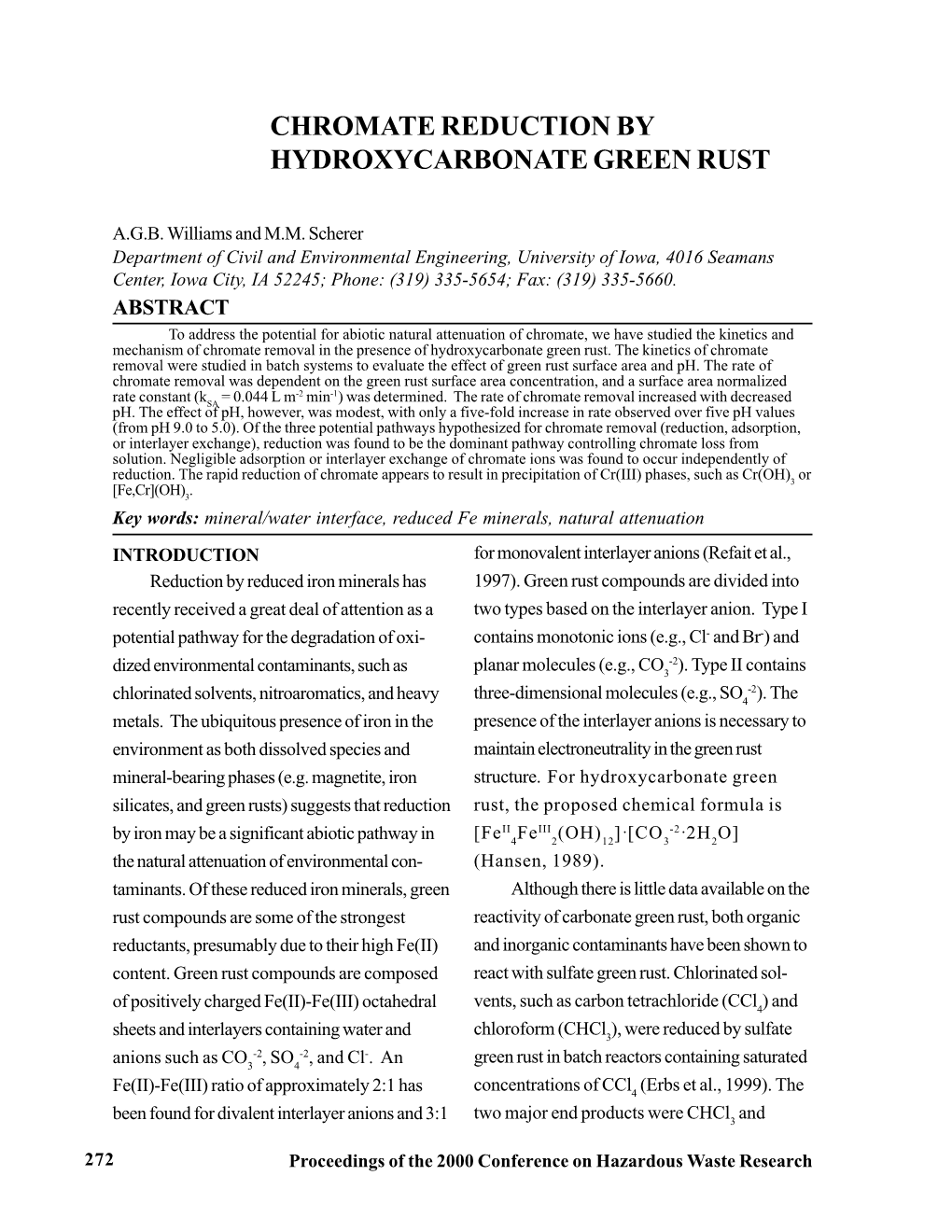 Chromate Reduction by Hydroxycarbonate Green Rust