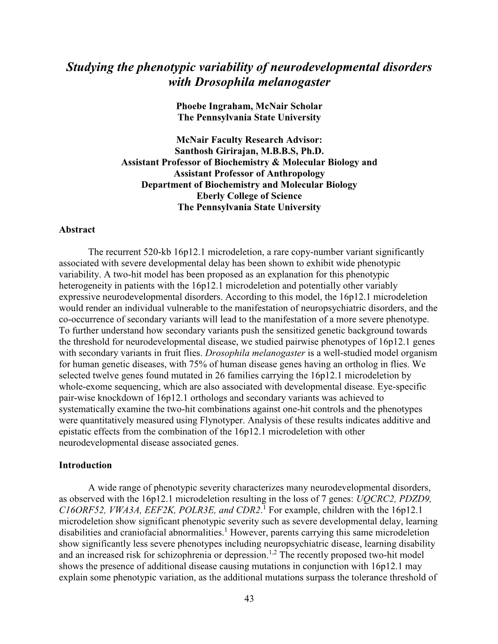 Studying the Phenotypic Variability of Neurodevelopmental Disorders with Drosophila Melanogaster