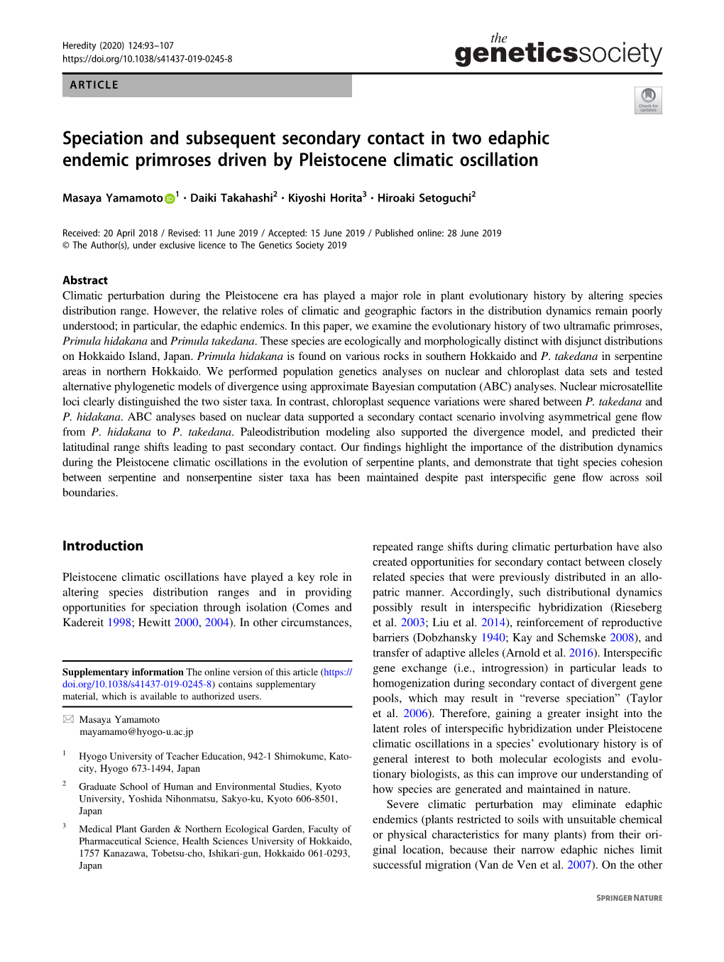 Speciation and Subsequent Secondary Contact in Two Edaphic Endemic Primroses Driven by Pleistocene Climatic Oscillation