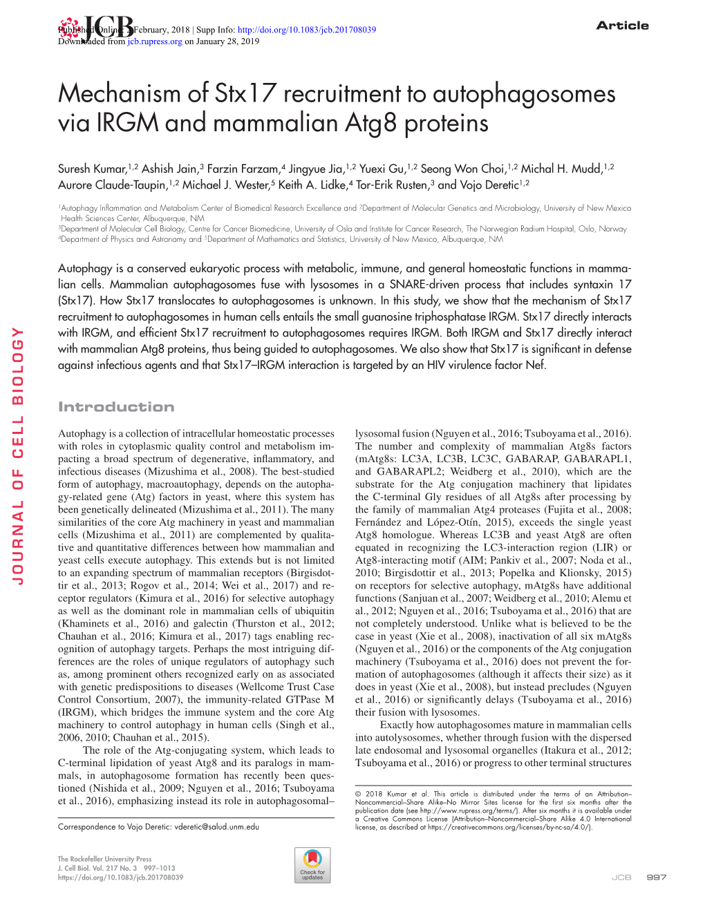 Mechanism of Stx17 Recruitment to Autophagosomes Via IRGM and Mammalian Atg8 Proteins