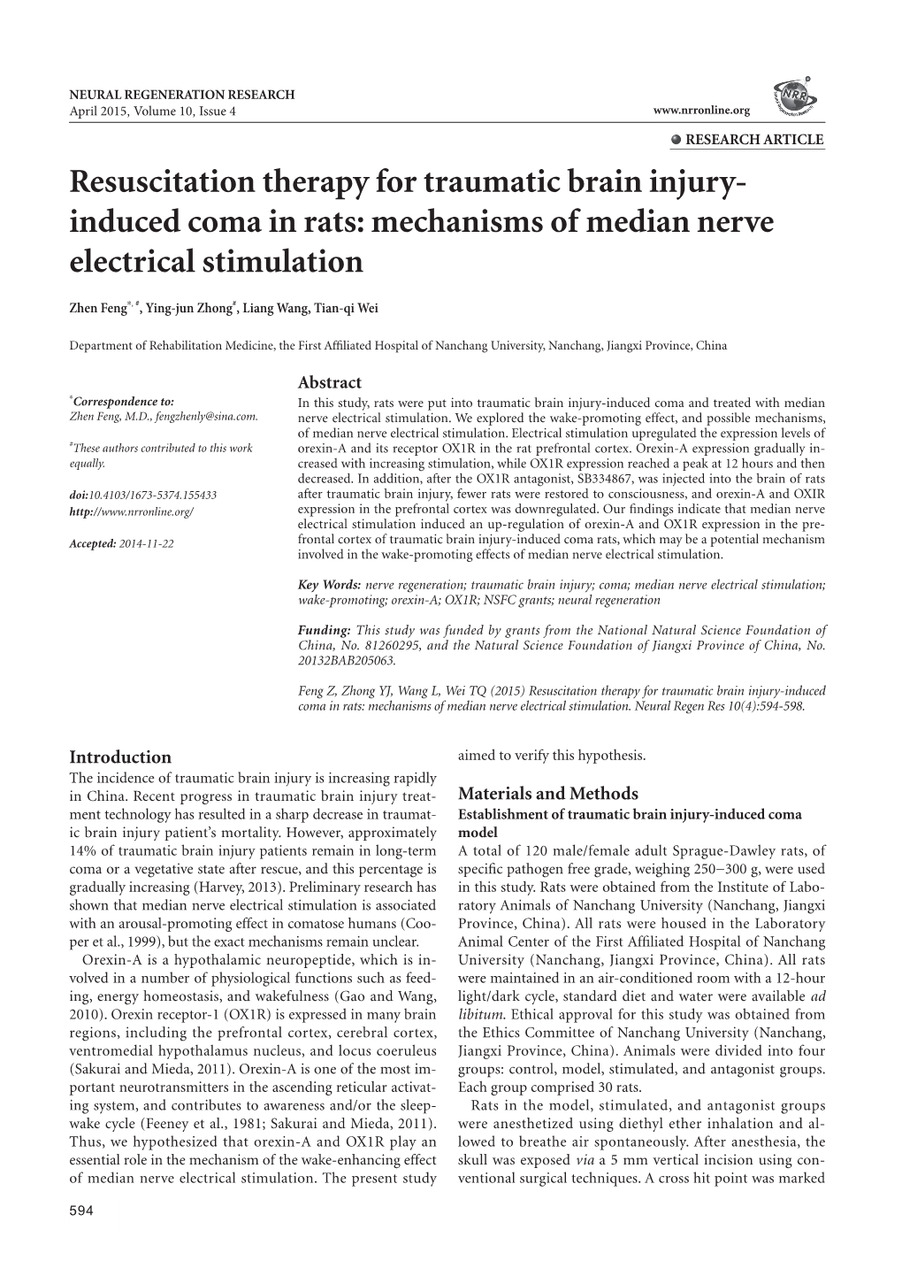 Mechanisms of Median Nerve Electrical Stimulation