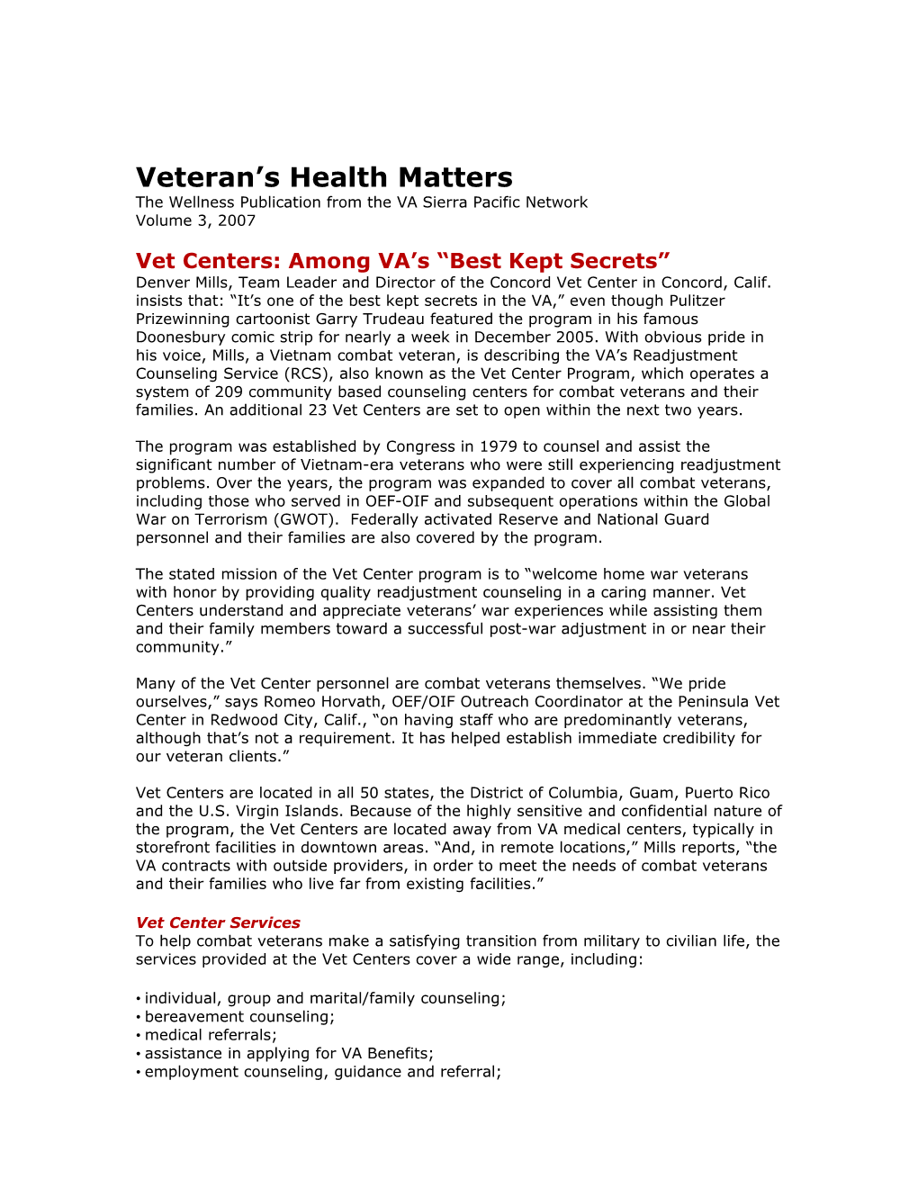 Veteran S Health Matters