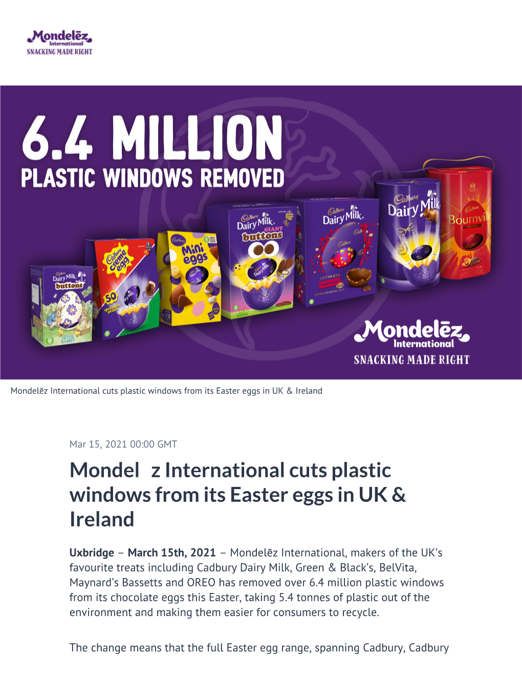 Mondelēz International Cuts Plastic Windows from Its Easter Eggs in UK & Ireland