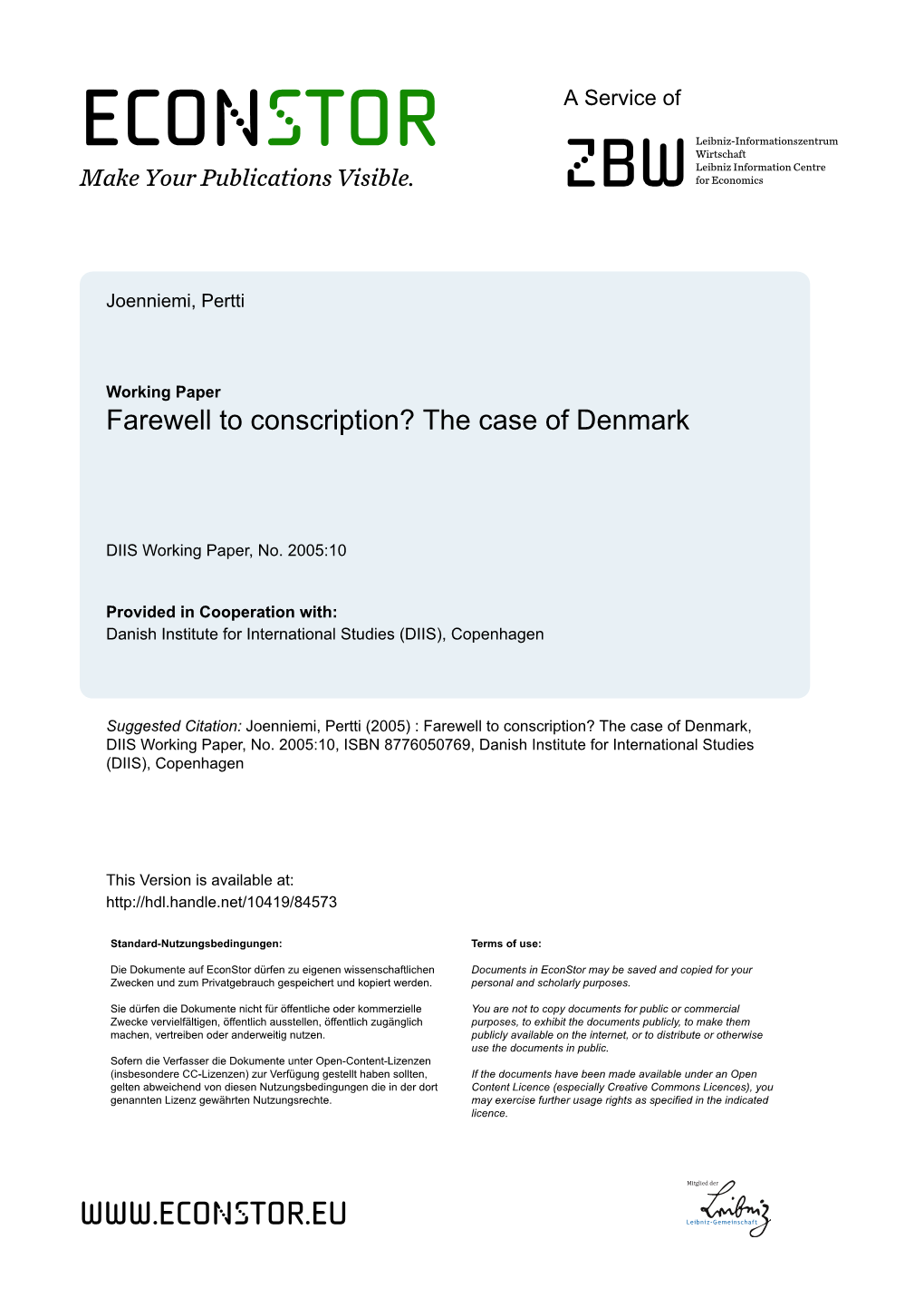 Farewell to Conscription? the Case of Denmark