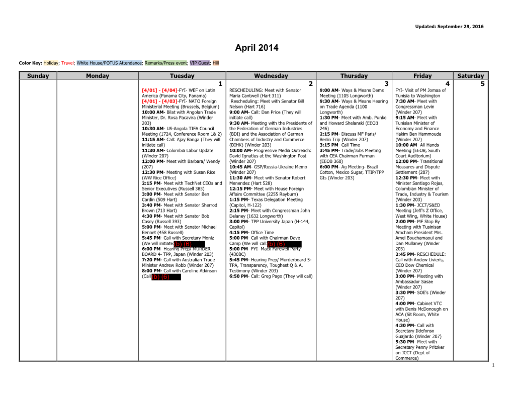 2014 Calendar USTR Michael Froman