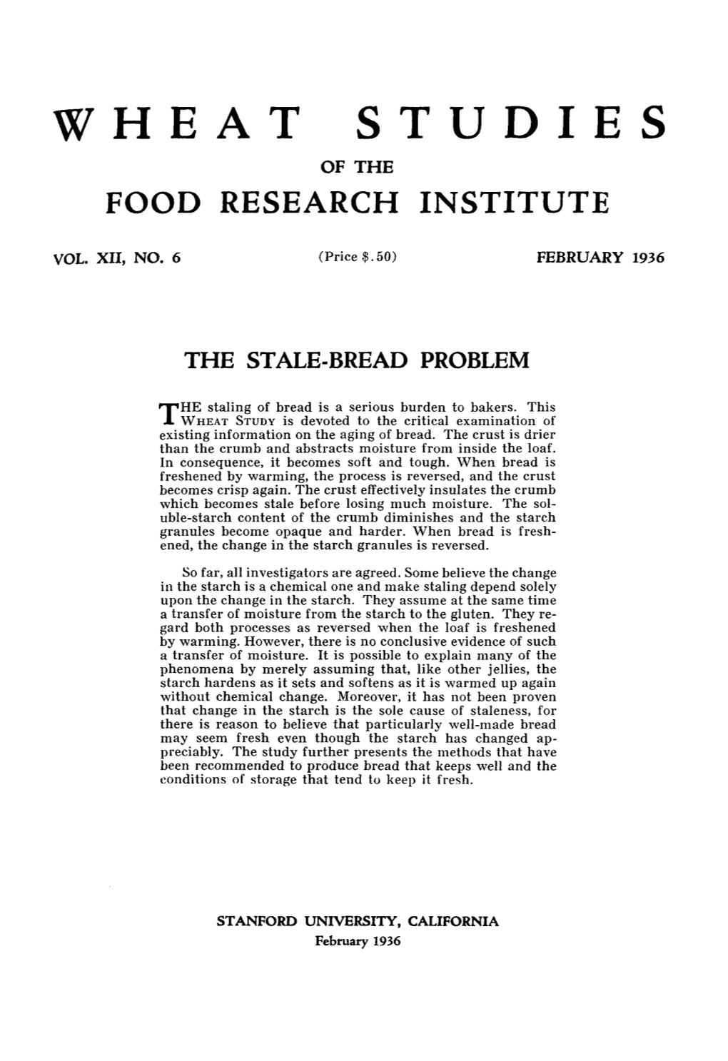 Wheat Studies of the Food Research Institute