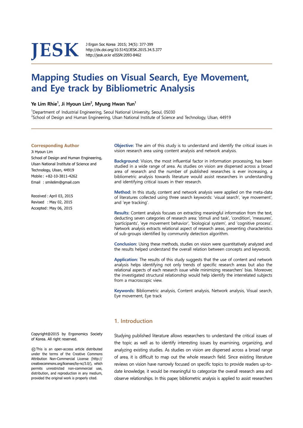 Mapping Studies on Visual Search, Eye Movement, and Eye Track by Bibliometric Analysis