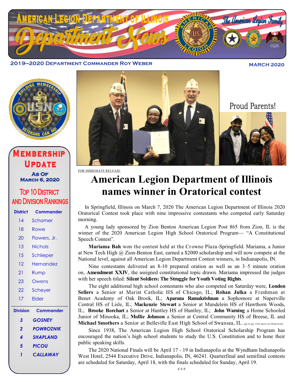 American Legion Department of Illinois Names Winner in Oratorical Contest