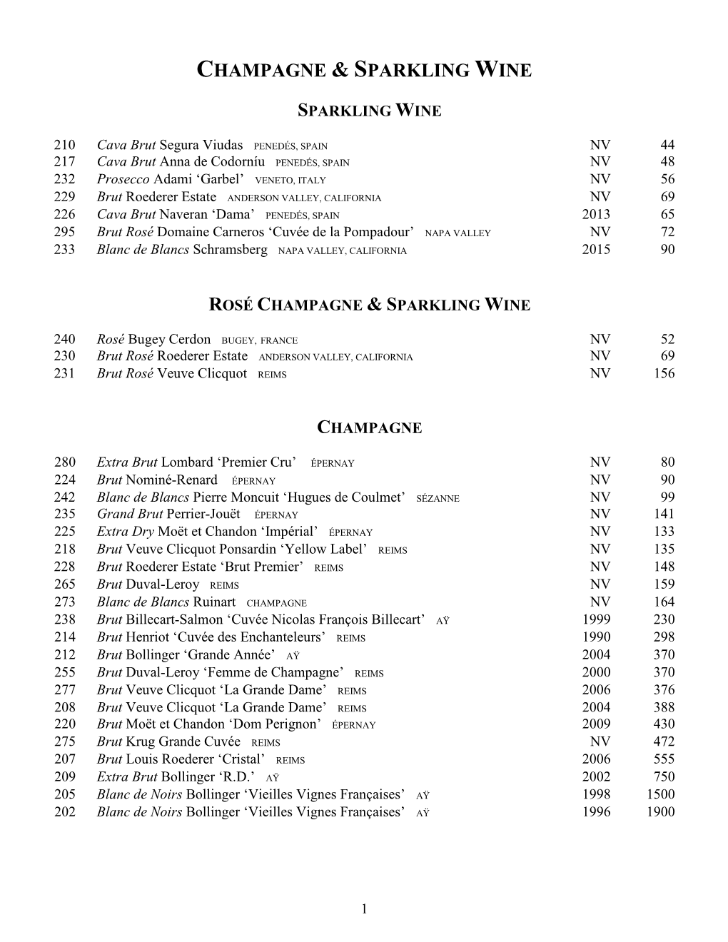 Wine List 2019