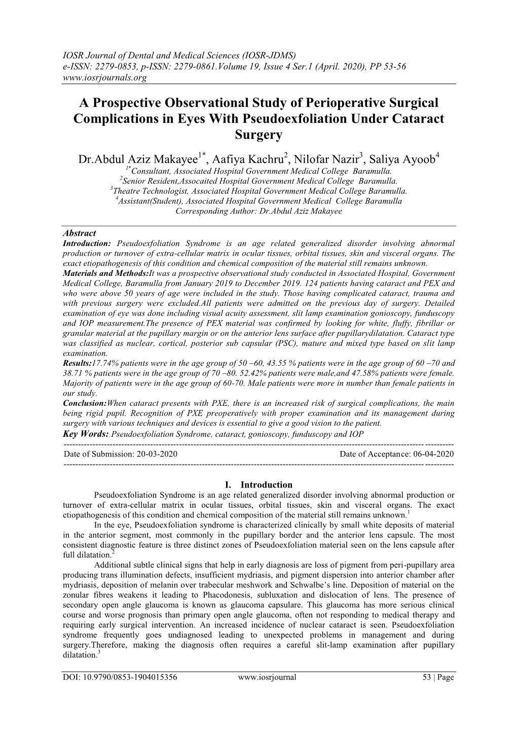 A Prospective Observational Study of Perioperative Surgical Complications in Eyes with Pseudoexfoliation Under Cataract Surgery