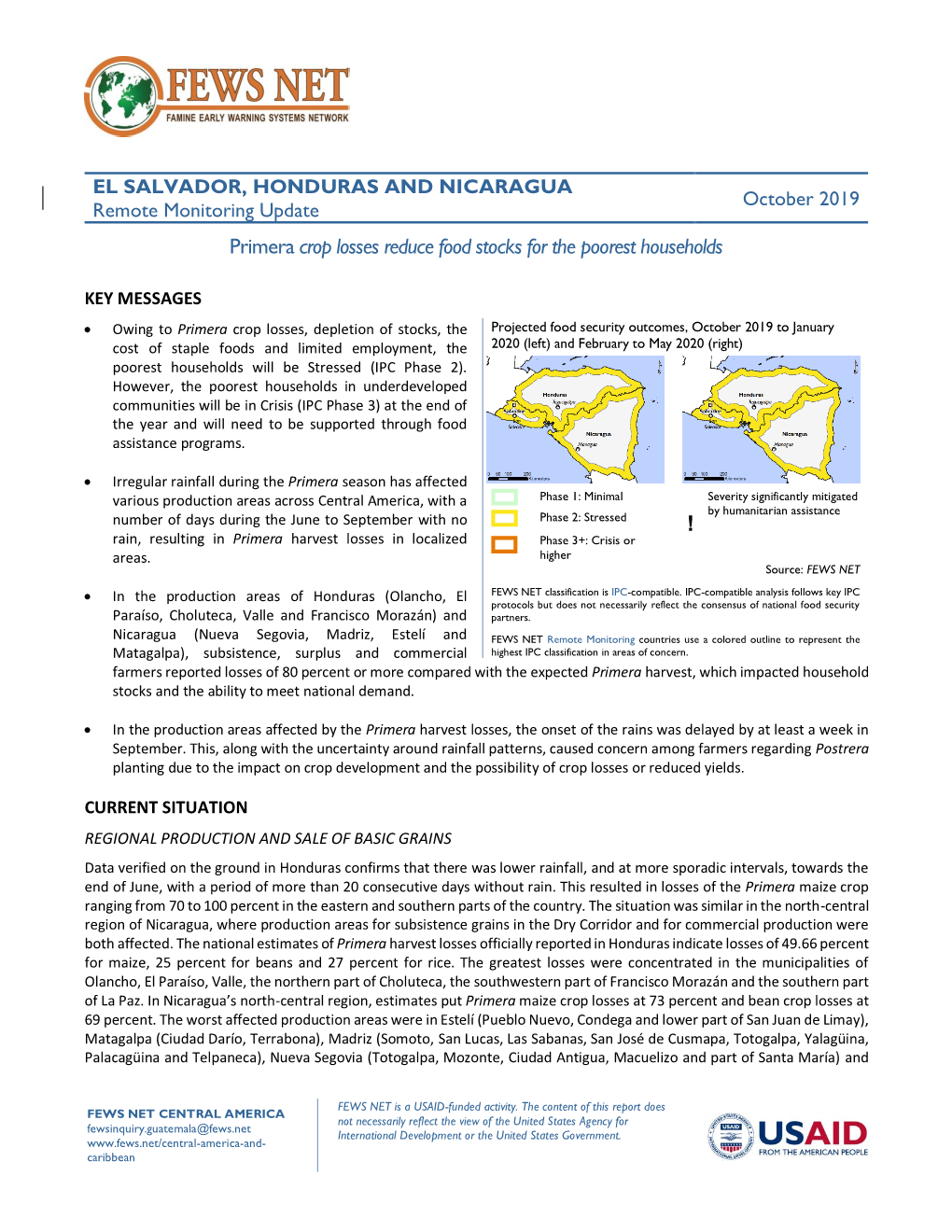 Remote Monitoring Update, El Salvador, Nicaragua and Honduras