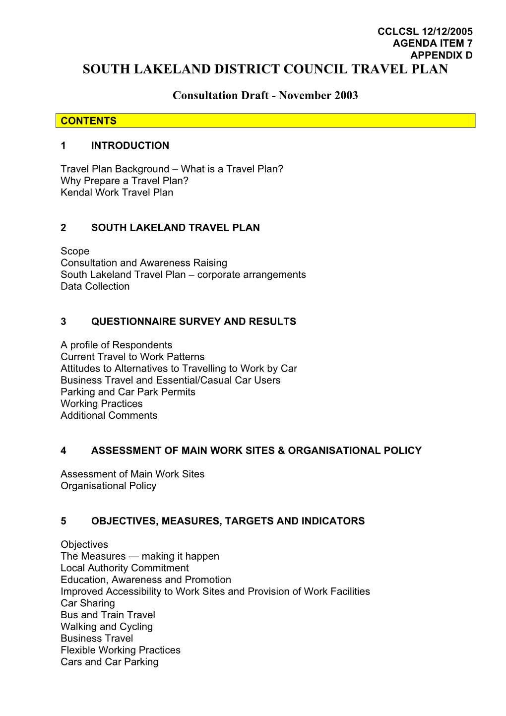 South Lakeland District Council Travel Plan