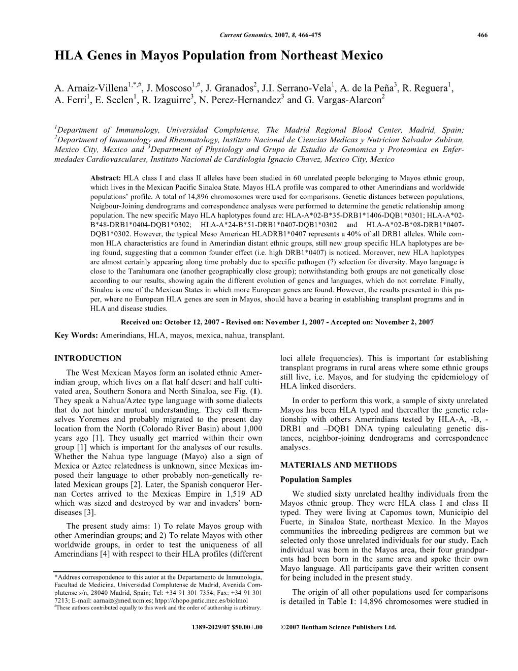 HLA Genes in Mayos Population from Northeast Mexico