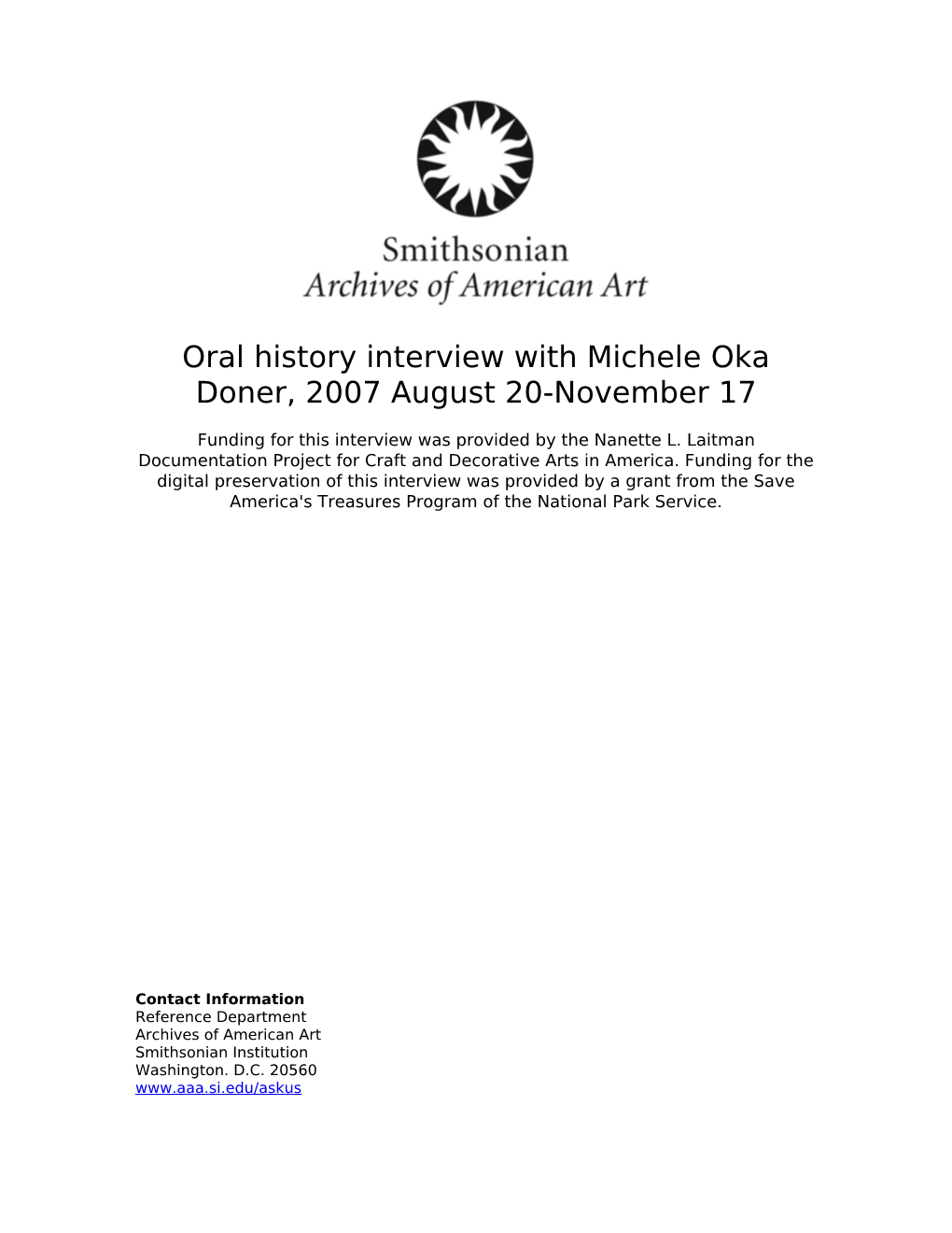 Oral History Interview with Michele Oka Doner, 2007 August 20-November 17