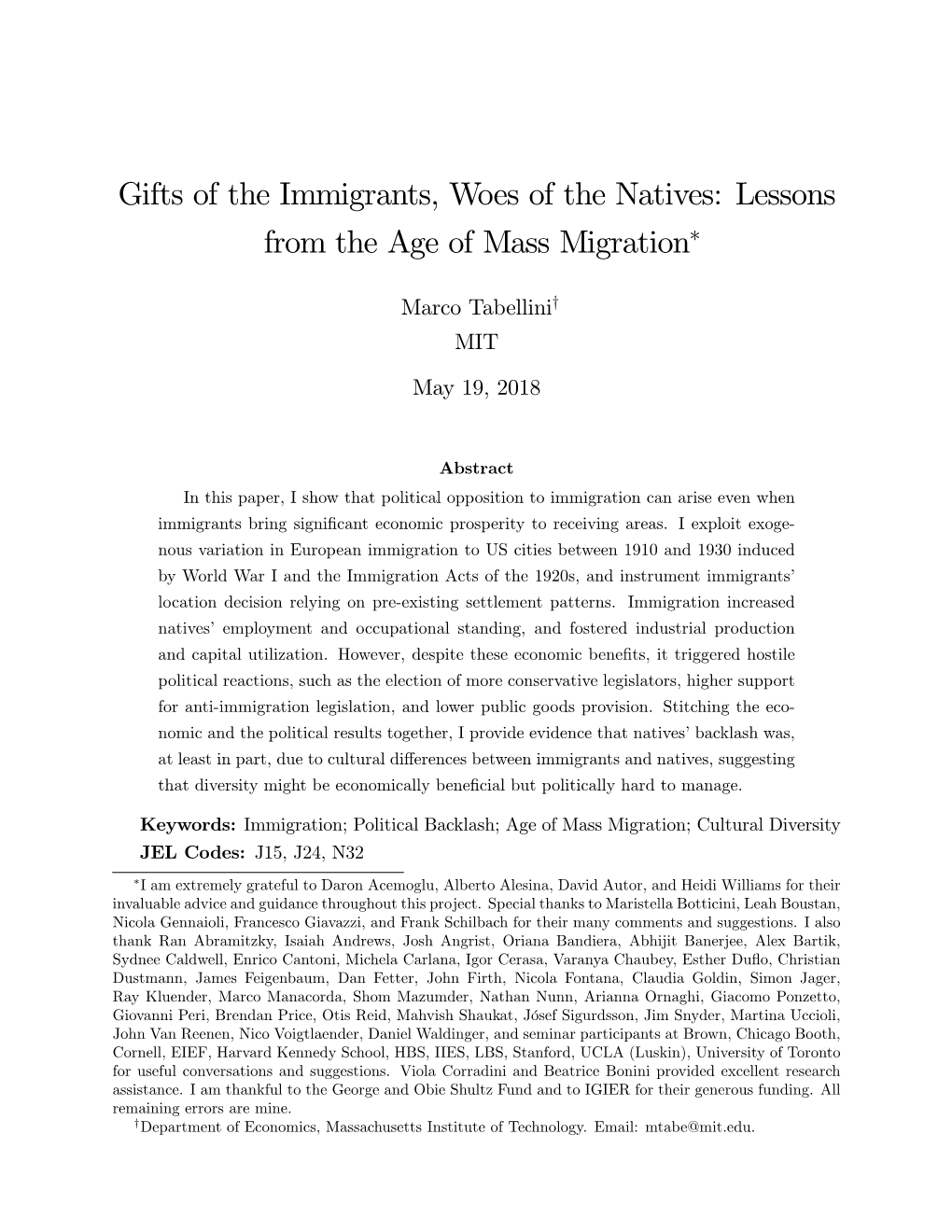 Gifts of the Immigrants, Woes of the Natives: Lessons