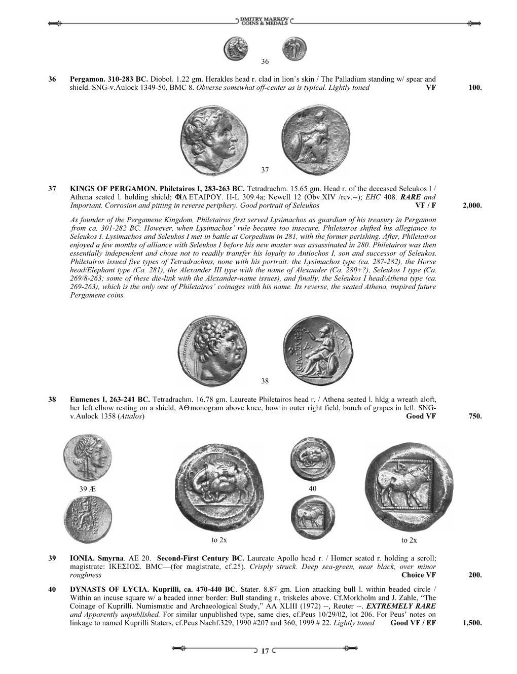 17 36 36 Pergamon. 310-283 BC. Diobol. 1.22 Gm. Herakles Head R