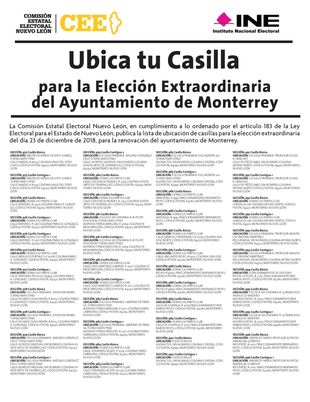 Ubica Tu Casilla Para La Elección Extraordinaria Del Ayuntamiento De Monterrey