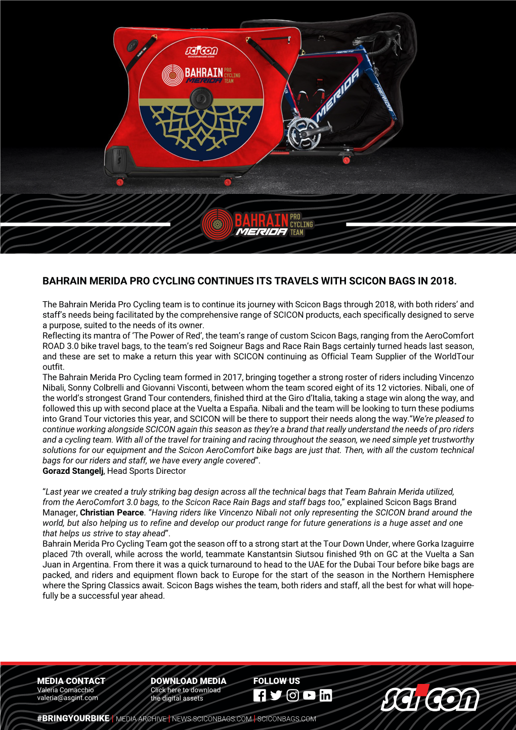 Bahrain Merida Pro Cycling Continues Its Travels with Scicon Bags in 2018