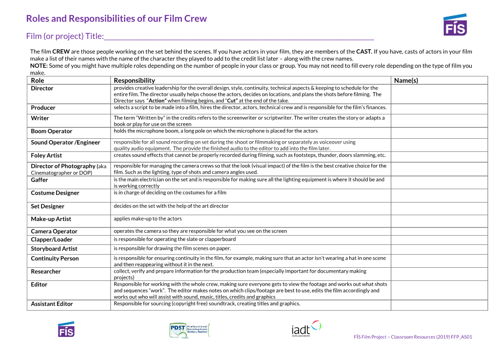 Roles and Responsibilities of Our Film Crew
