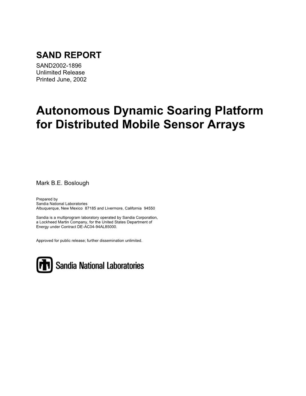 Autonomous Dynamic Soaring Platform for Distributed Mobile Sensor Arrays