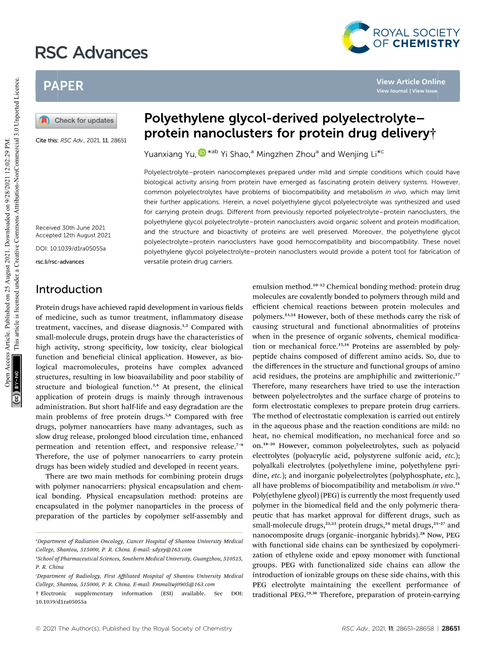 Polyethylene Glycol-Derived Polyelectrolyte–Protein