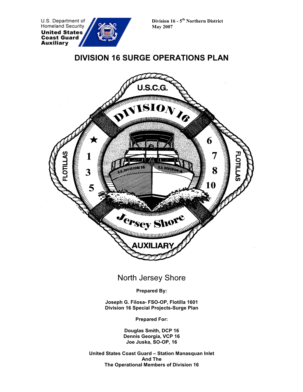 DIVISION 16 SURGE OPERATIONS PLAN North Jersey Shore