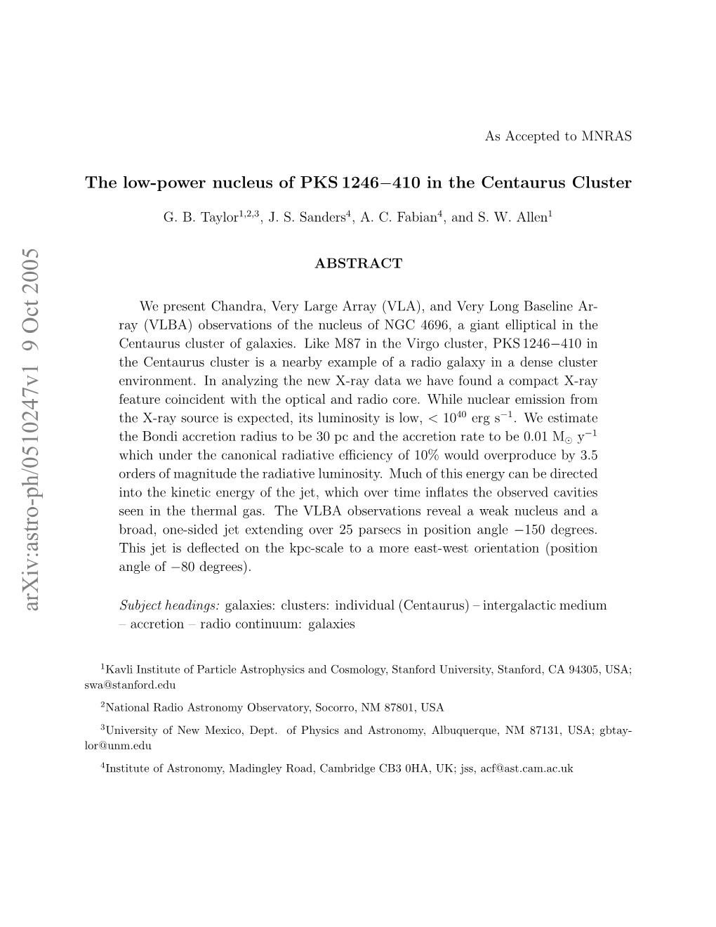 The Low-Power Nucleus of PKS 1246-410 in the Centaurus Cluster