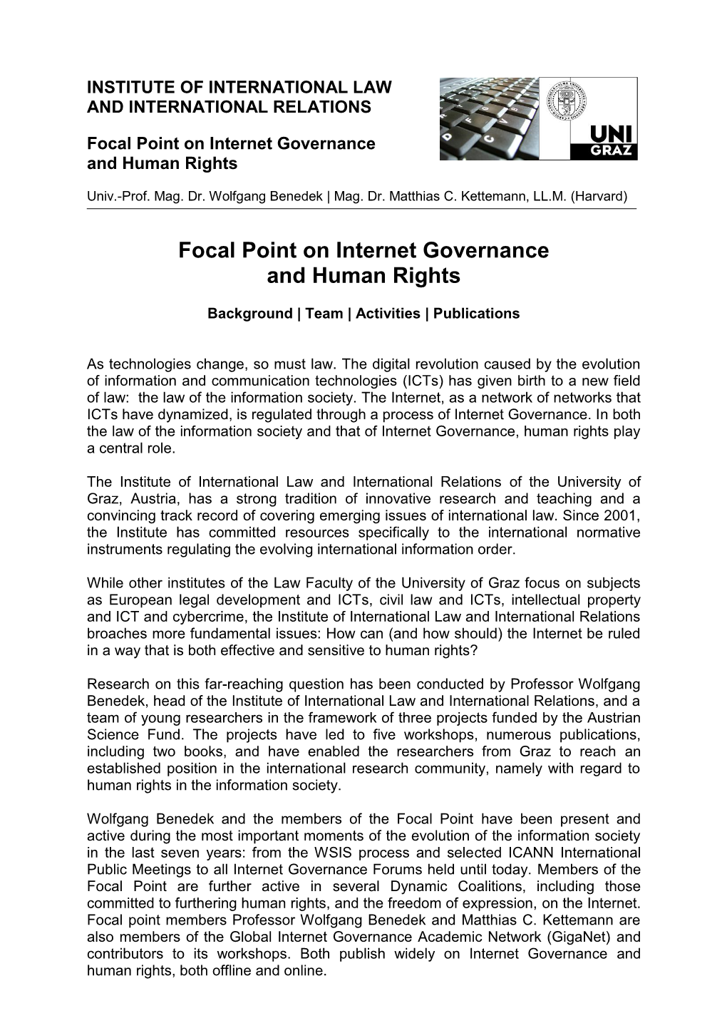 Focal Point on Internet Governance and Human Rights