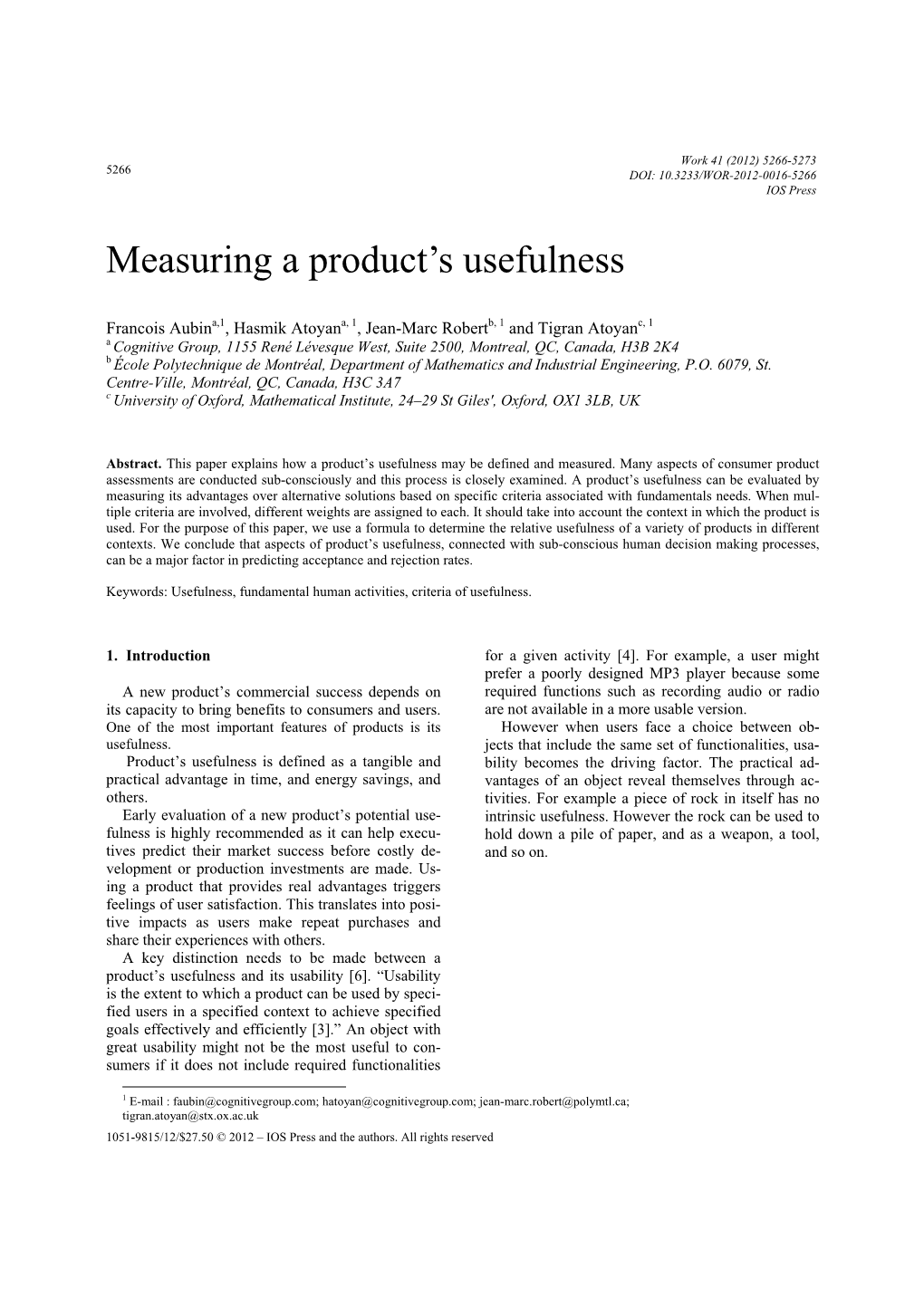 Measuring a Product's Usefulness