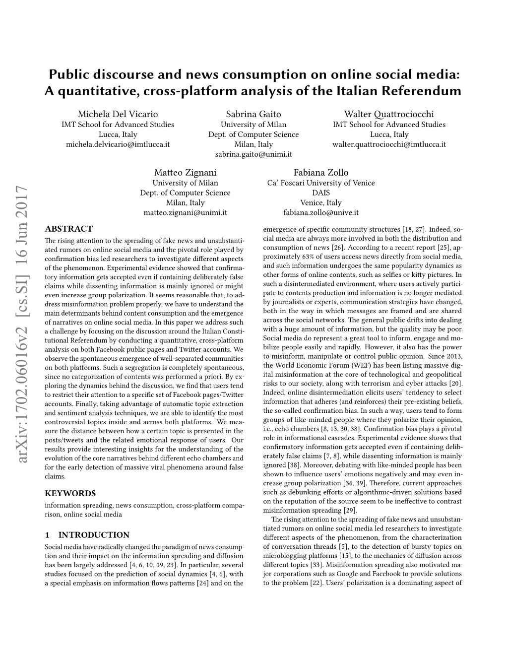 Public Discourse and News Consumption on Online Social Media: a Quantitative, Cross-Platform Analysis of the Italian Referendum
