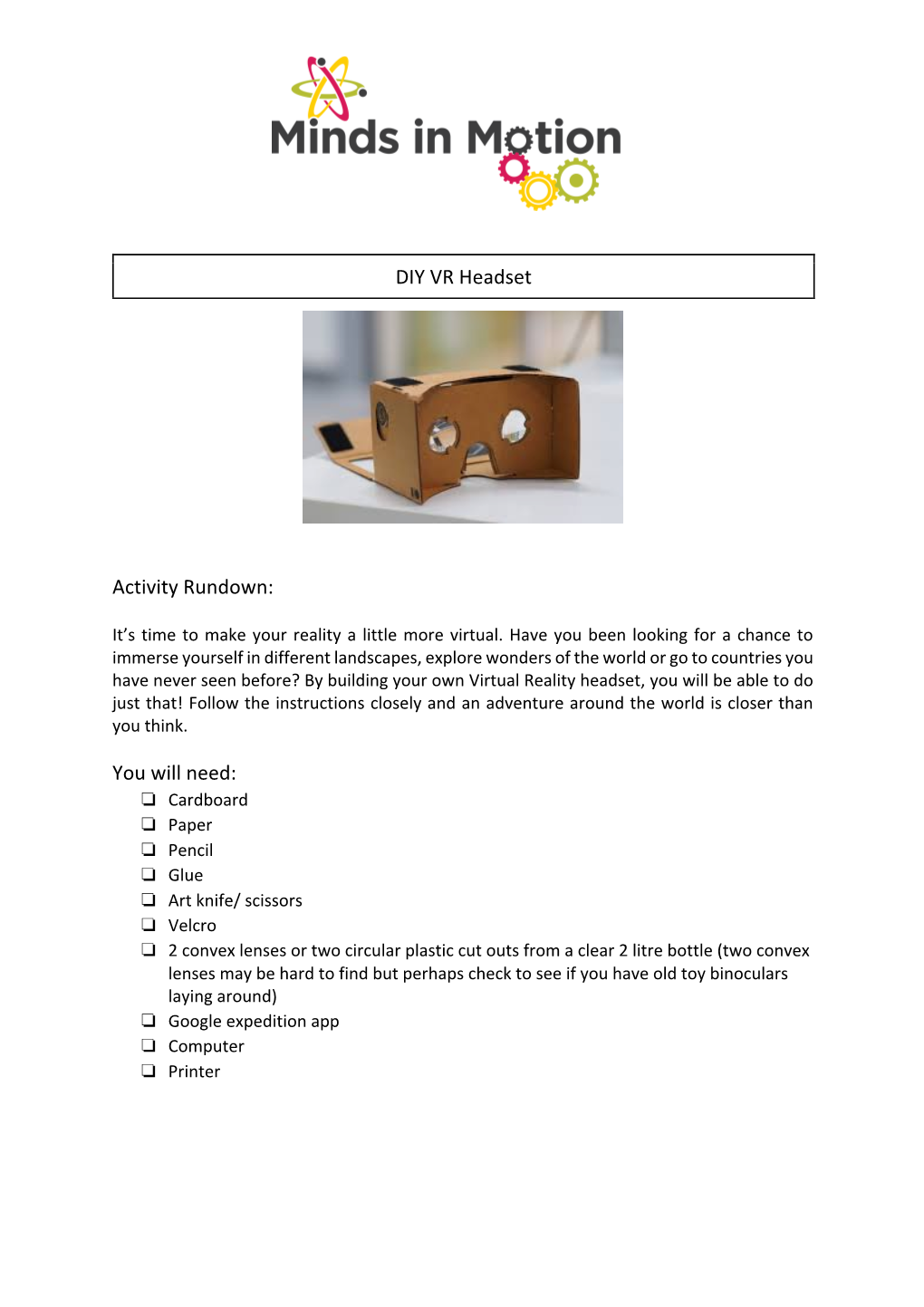 DIY VR Headset (April