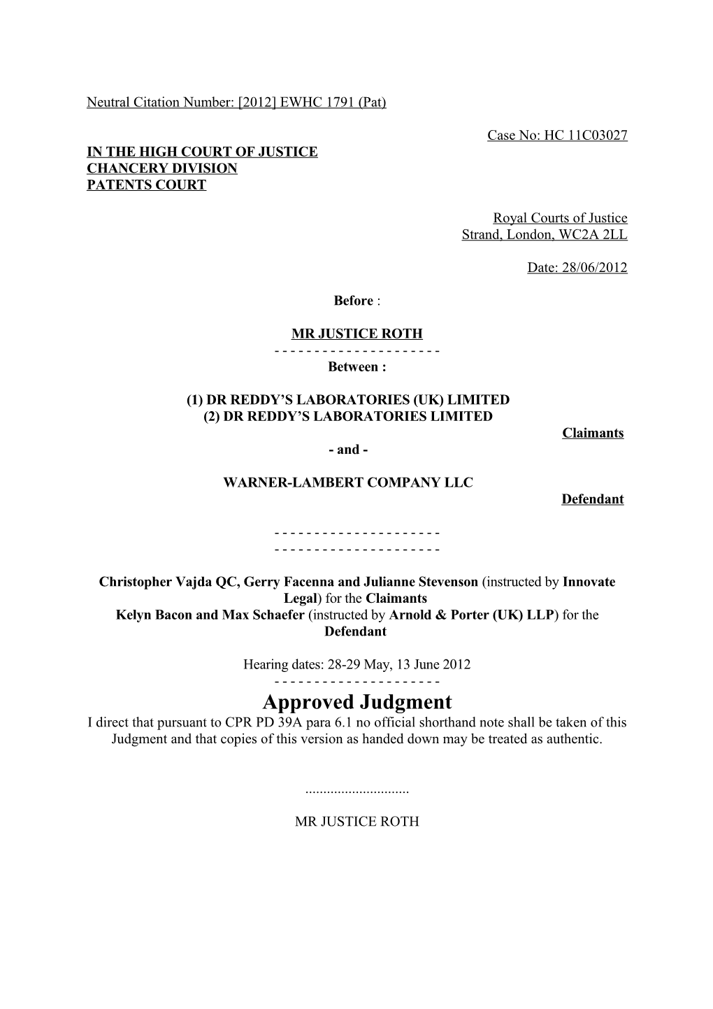 High Court Judgment Template s16