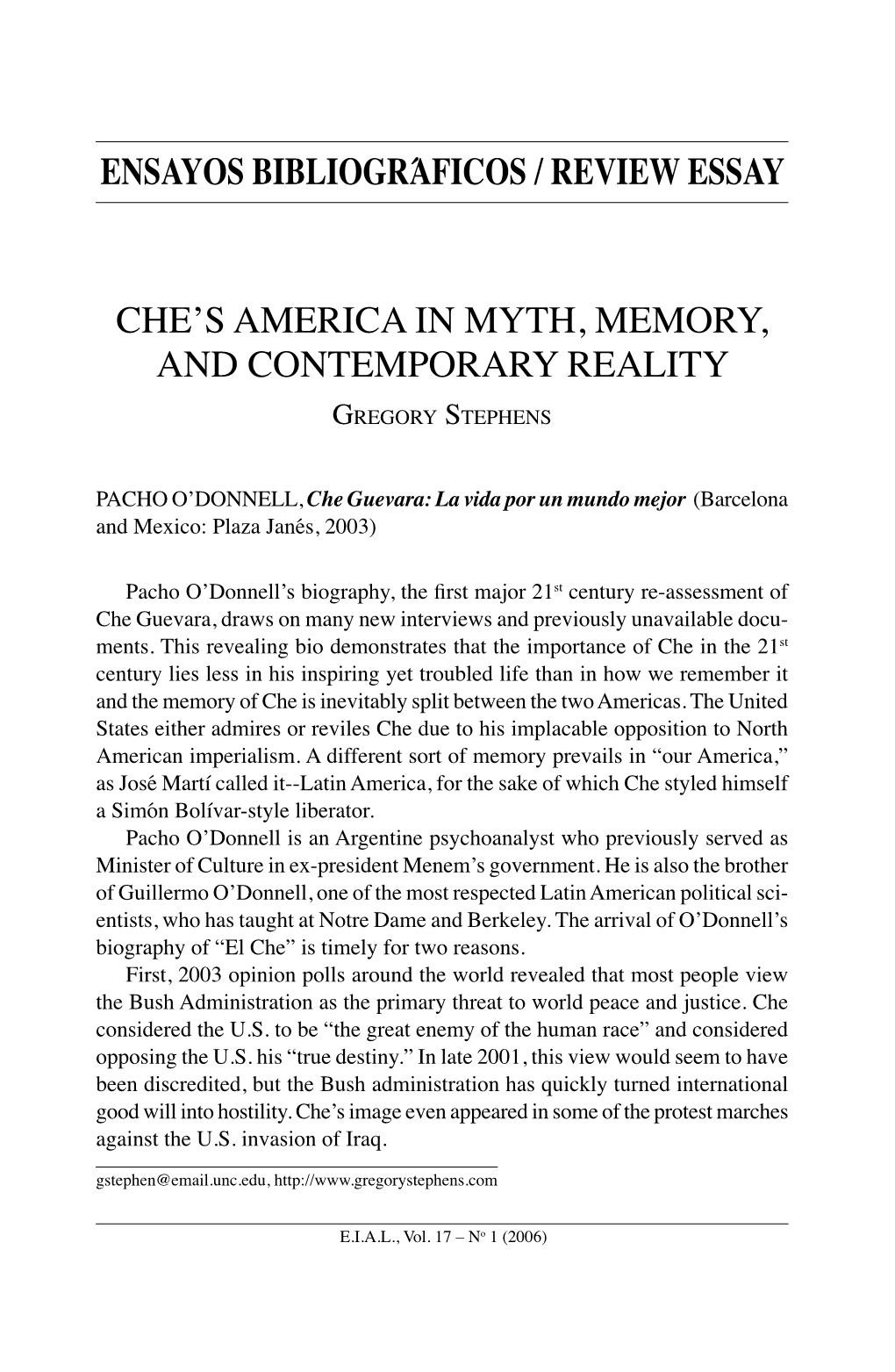 Ensayos Bibliográficos / Review Essay Che's America