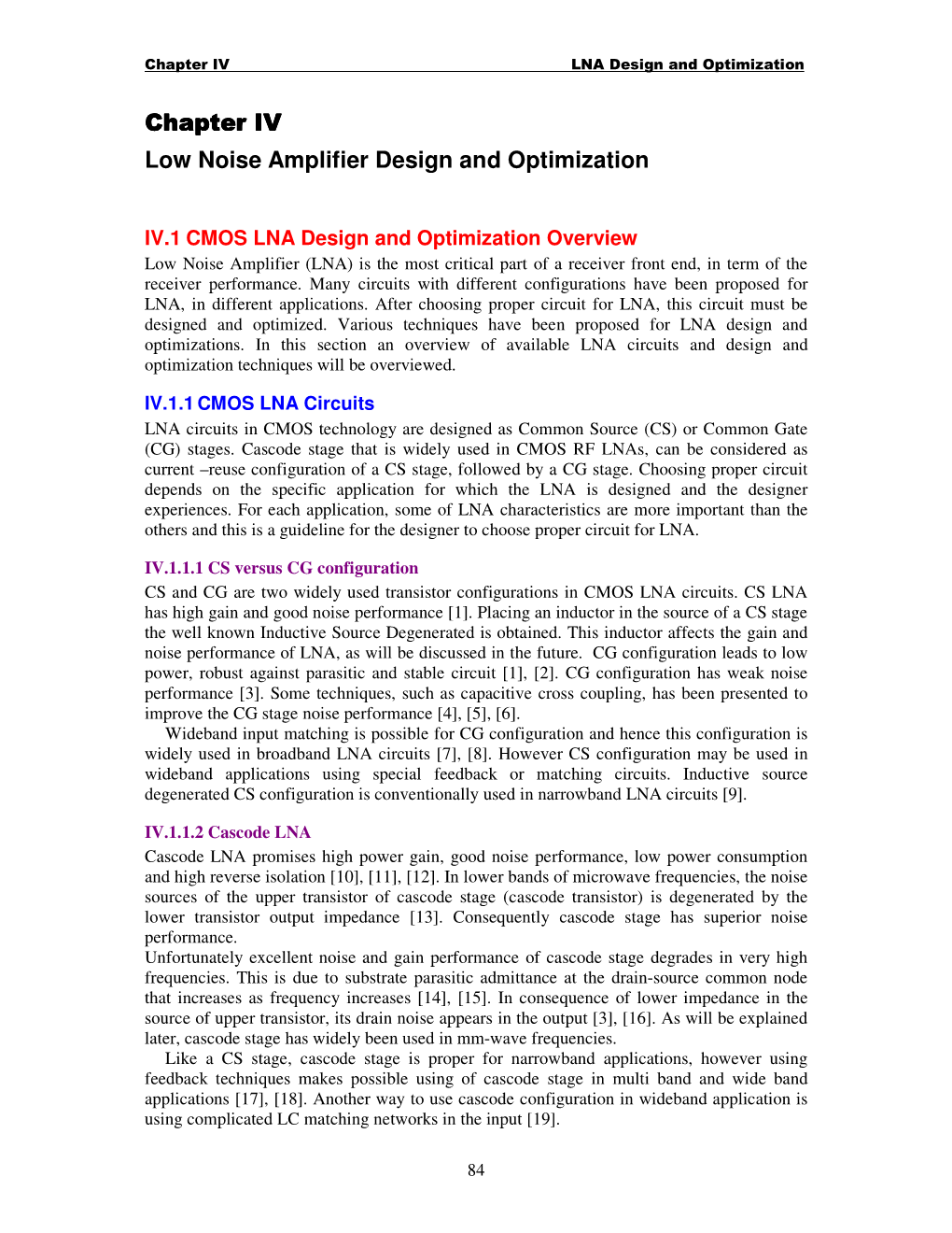 Chapter IV Chapter IV Low Noise Amplifier Design and Optimization