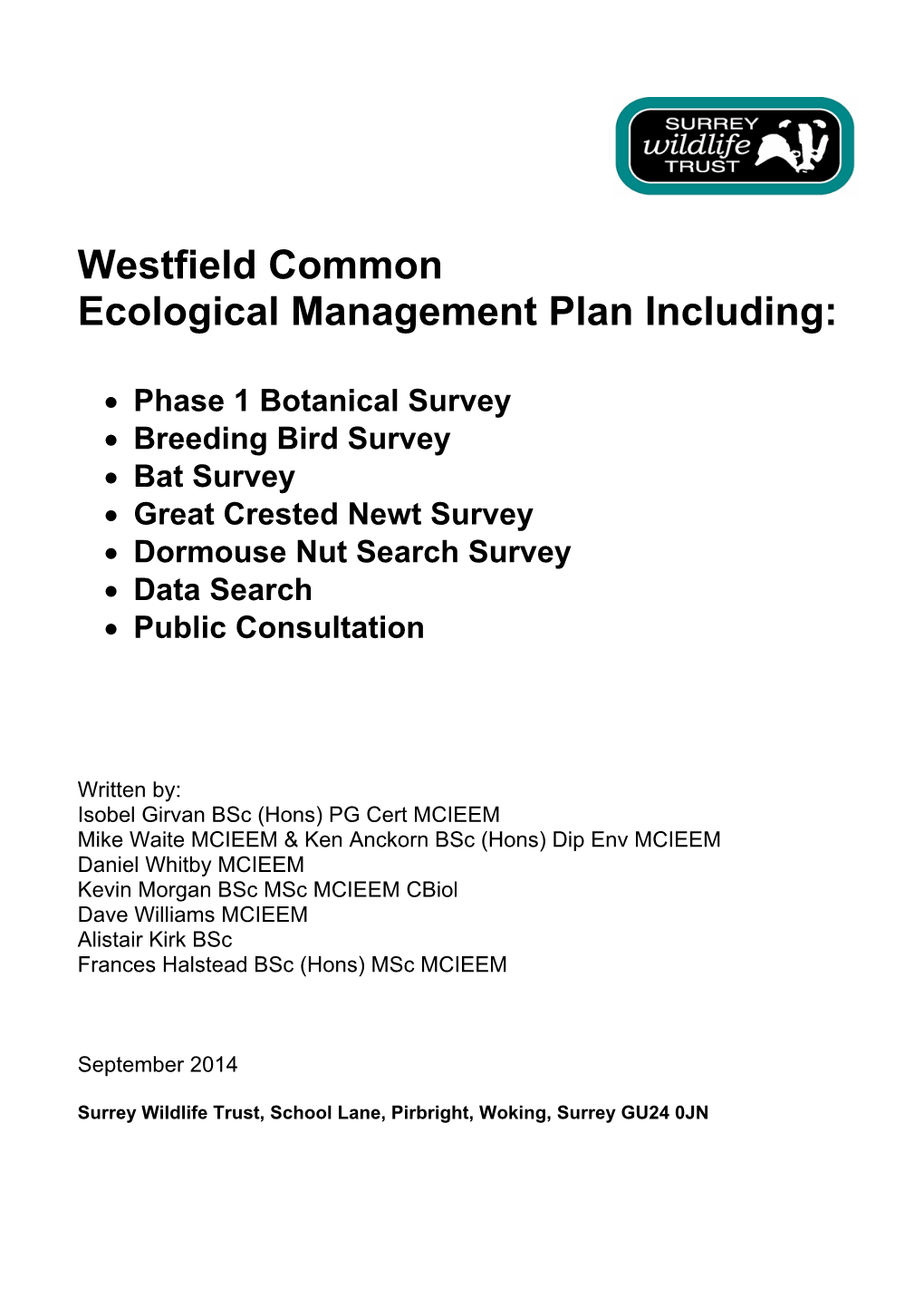 Download the Westfield Common Ecological Management Plan