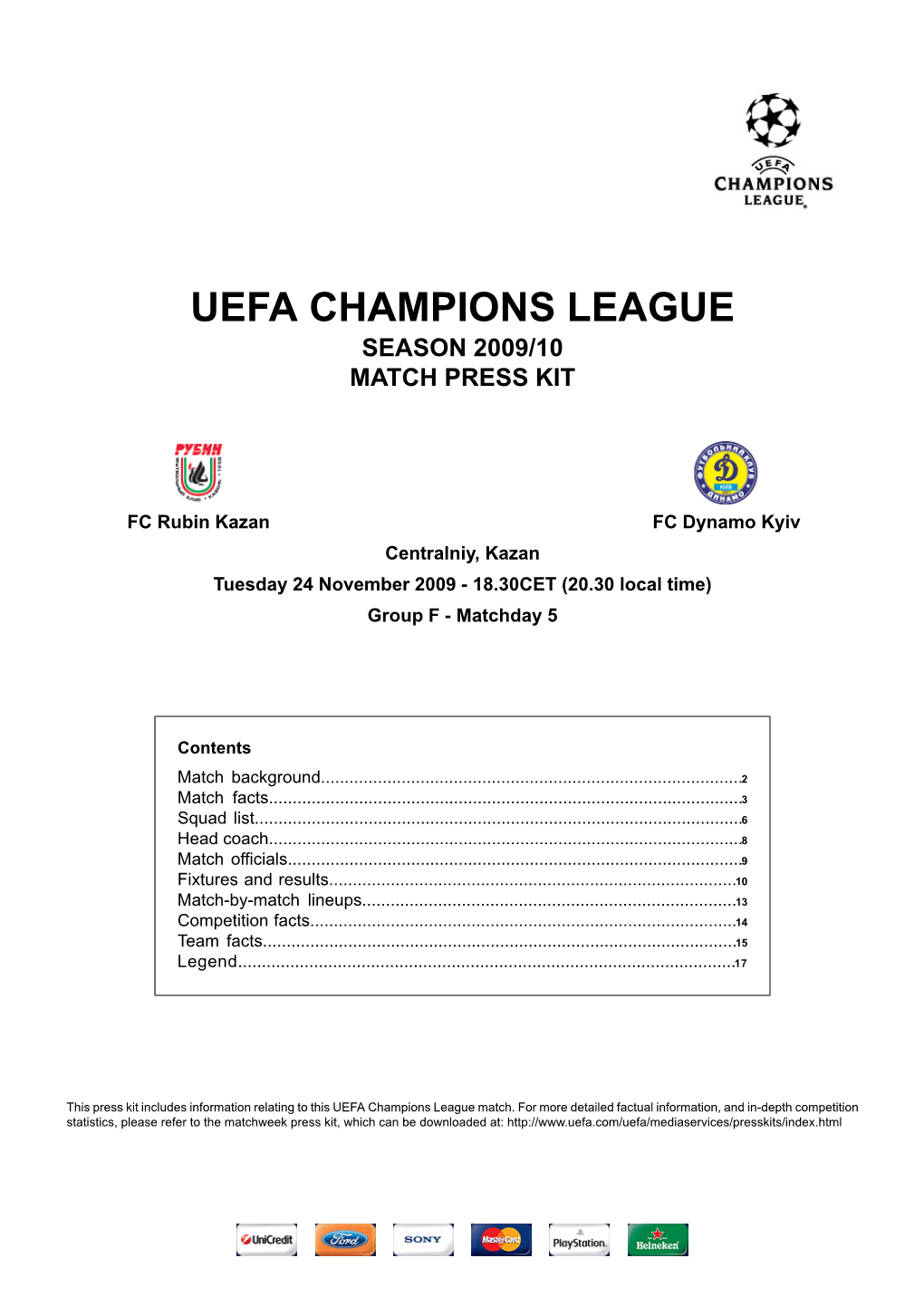 Uefa Champions League Season 2009/10 Match Press Kit