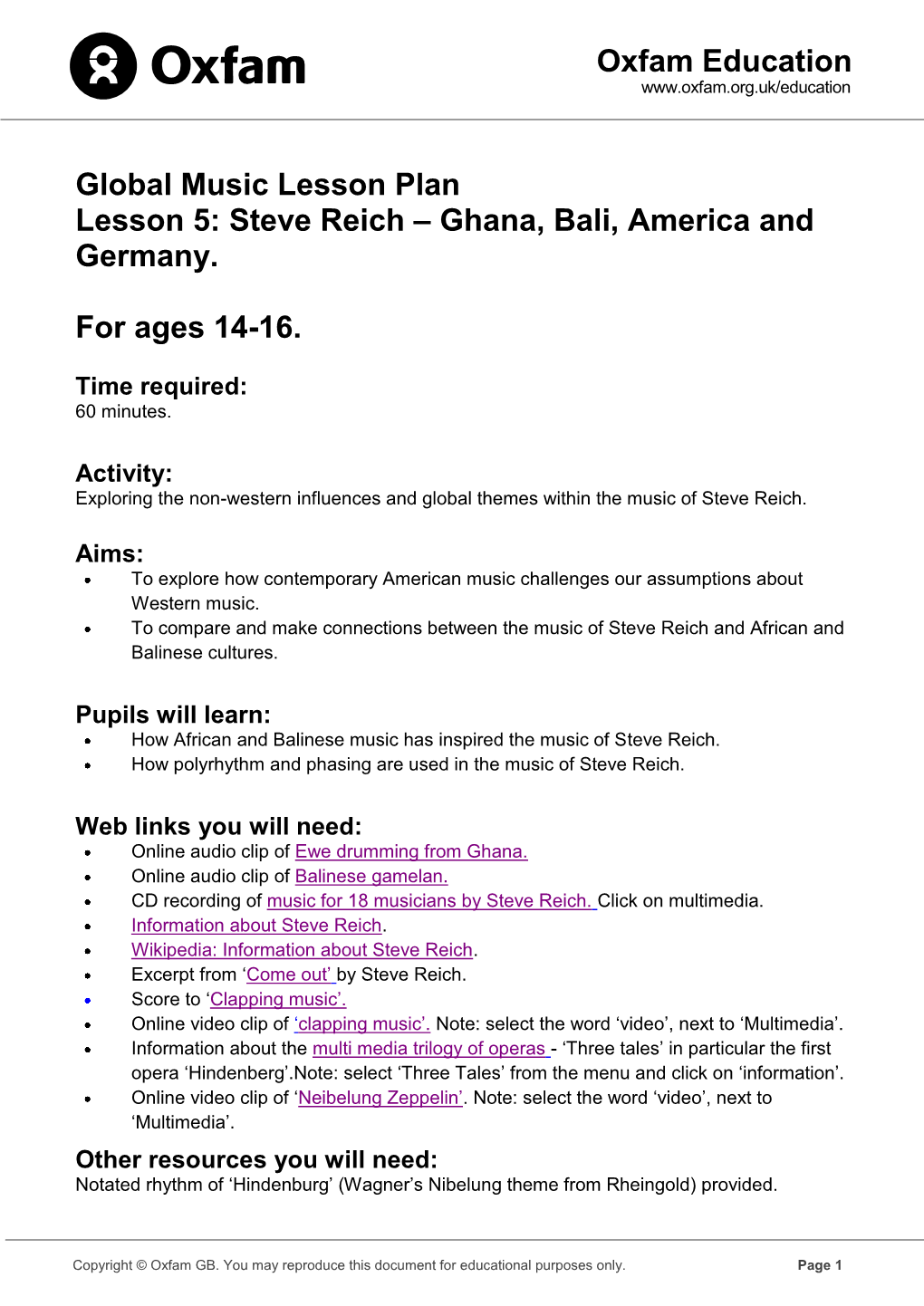 Steve Reich – Ghana, Bali, America and Germany