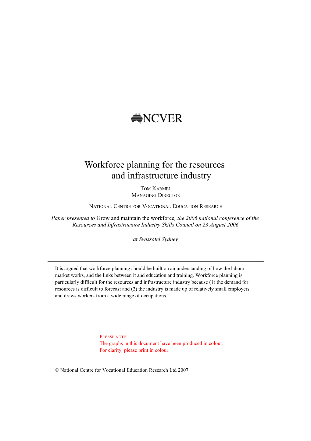 Workforce Planning for the Resources and Infrastructure Industry