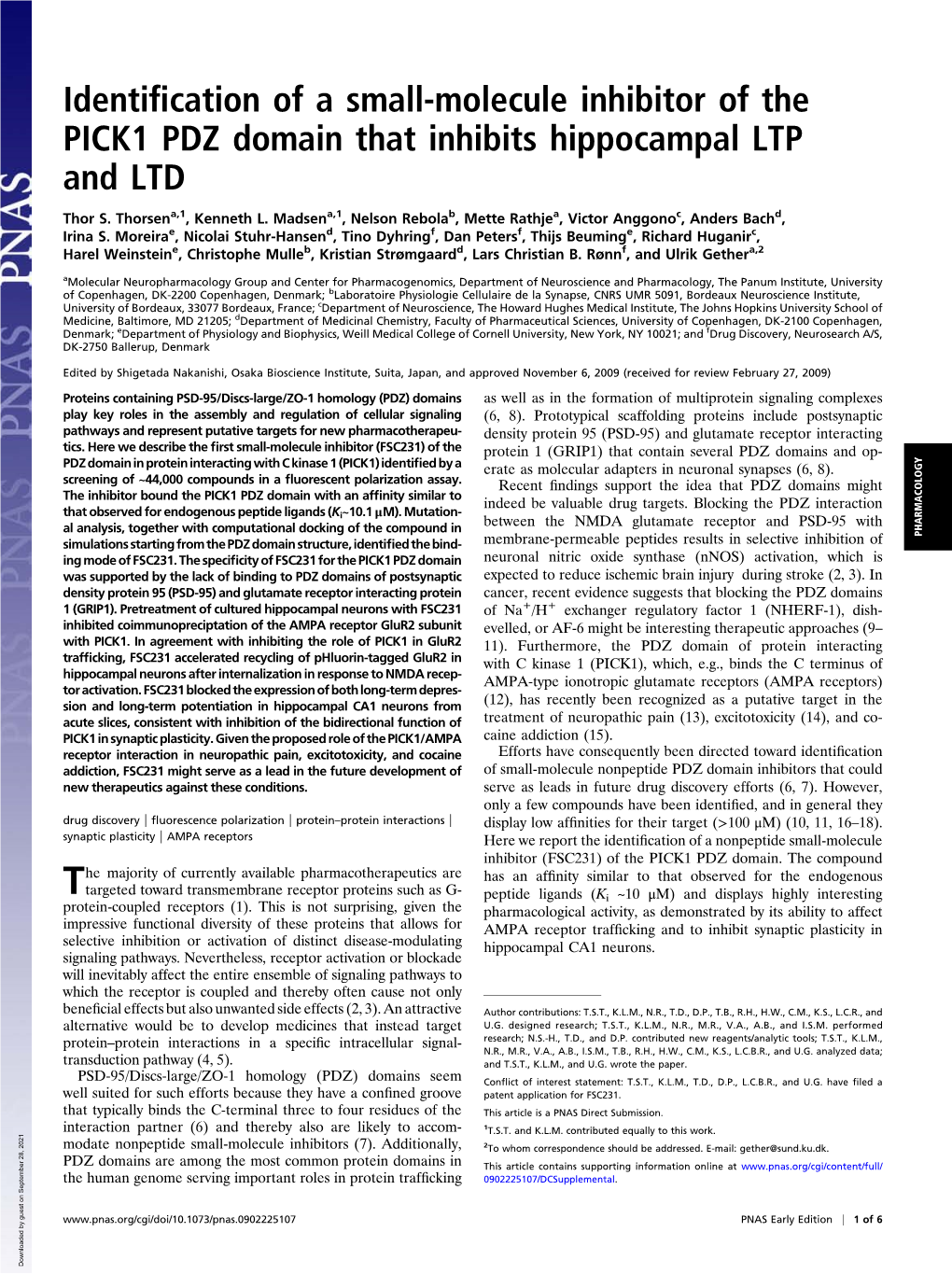 Identification of a Small-Molecule Inhibitor of the PICK1 PDZ Domain