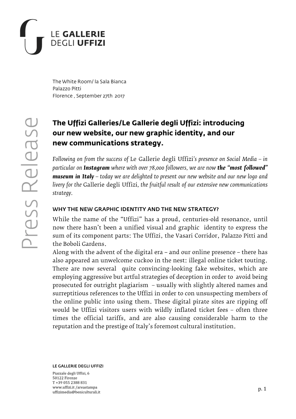 The Uffizi Galleries/Le Gallerie Degli Uffizi: Introducing Our New Website, Our New Graphic Identity, and Our New Communications Strategy