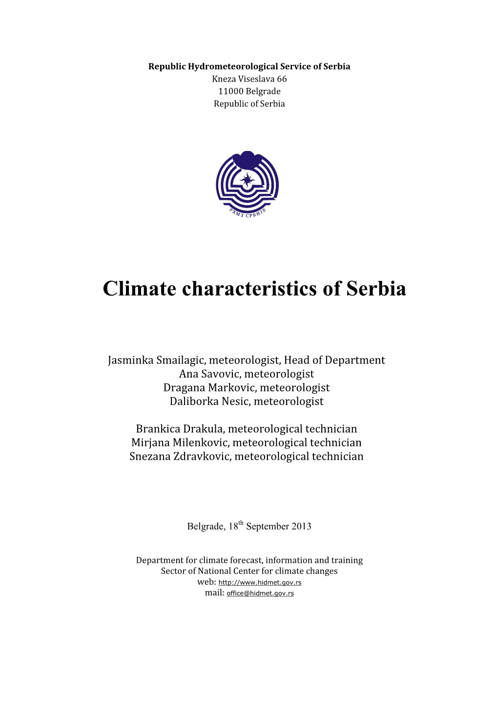 Climate Characteristics of Serbia