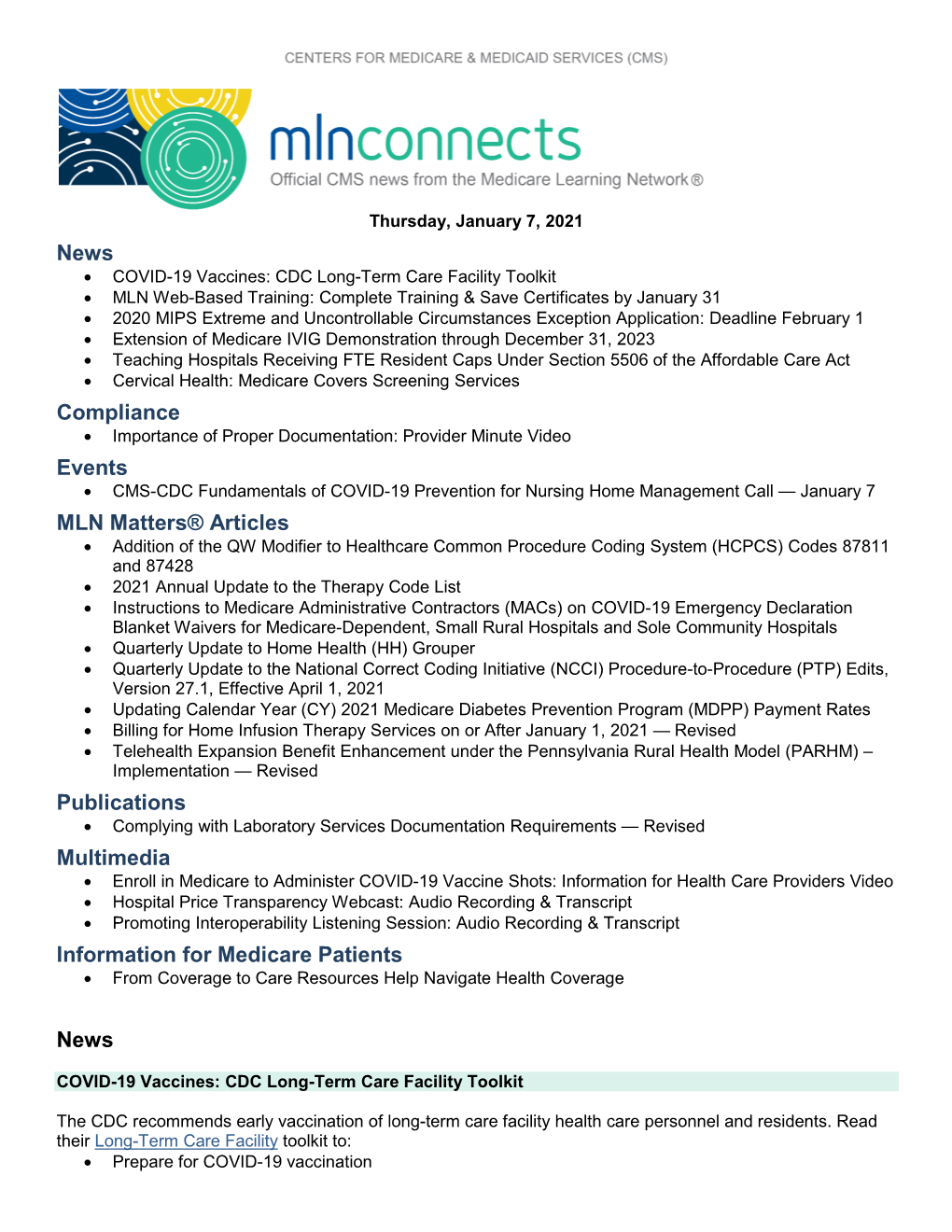 MLN Connects for Thursday, January 7, 2021