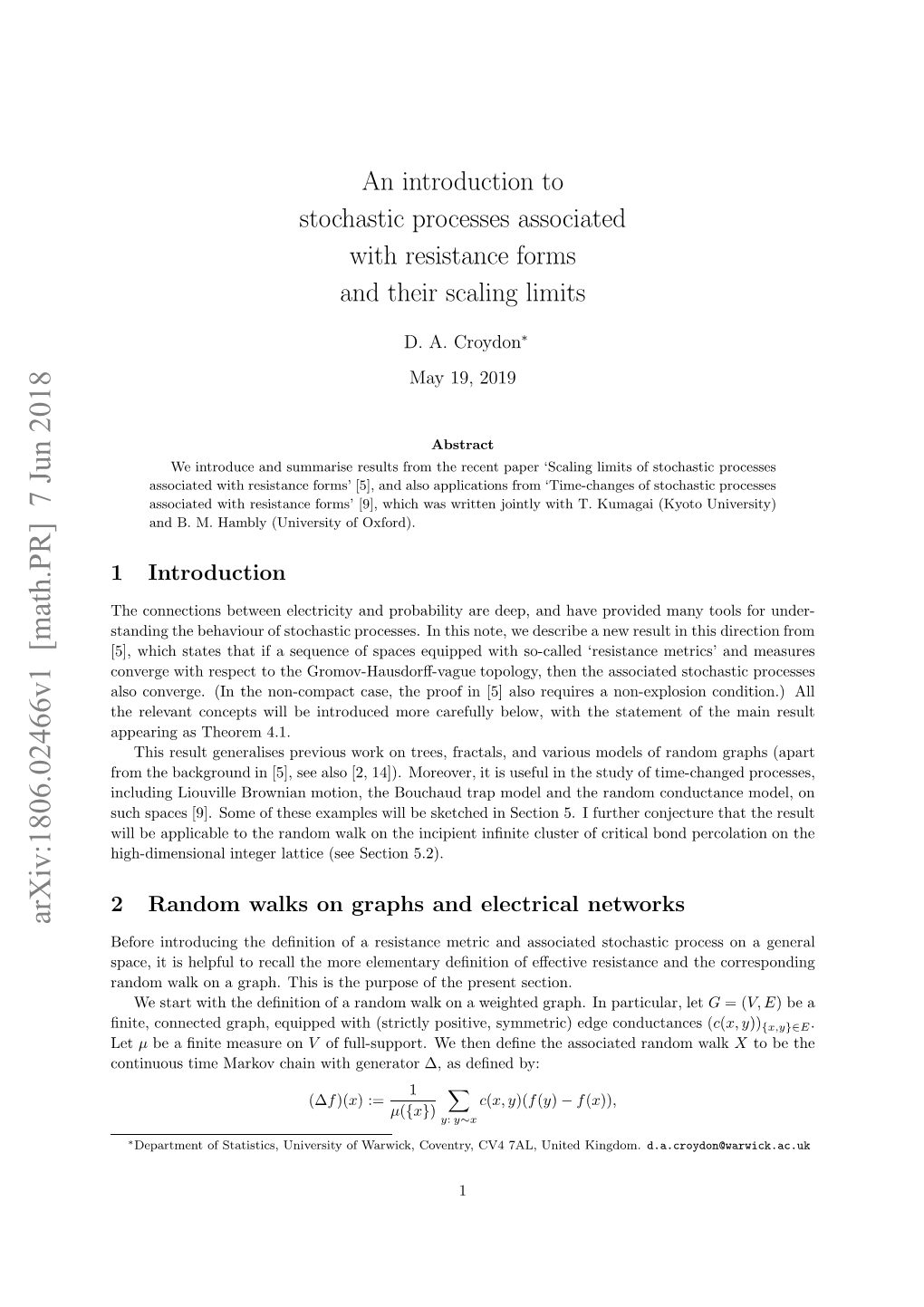 An Introduction to Stochastic Processes Associated With
