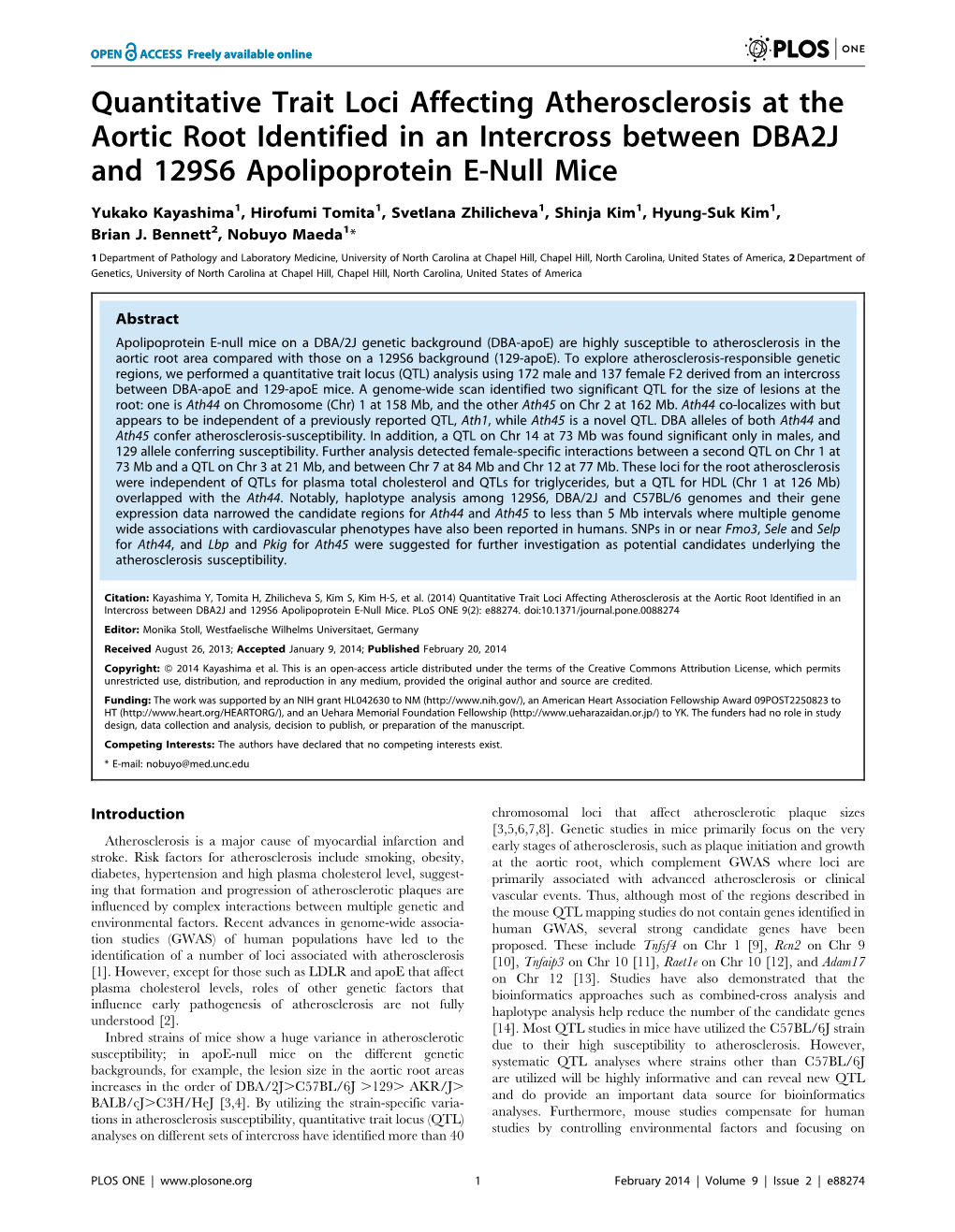 Quantitative Trait Loci Affecting Atherosclerosis at the Aortic Root Identified in an Intercross Between DBA2J and 129S6 Apolipoprotein E-Null Mice